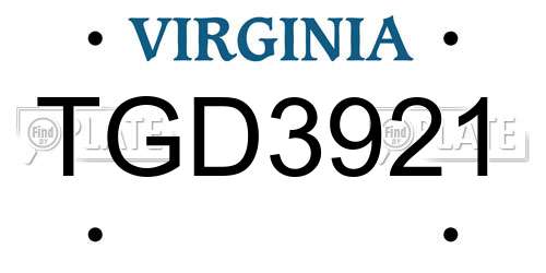 TGD3921 Virginia License Plate