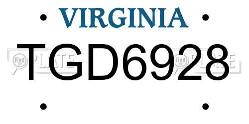 TGD6928 Virginia License Plate