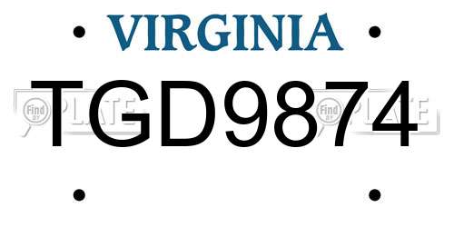 TGD9874 Virginia License Plate
