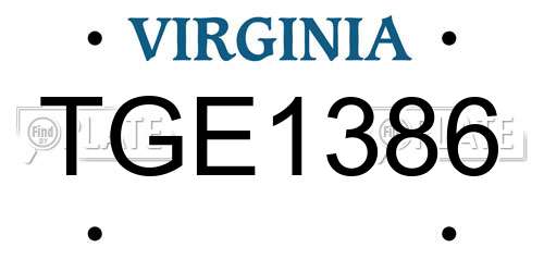 TGE1386 Virginia License Plate