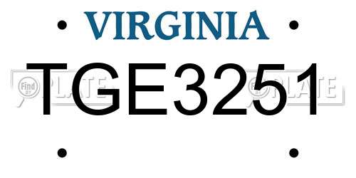 TGE3251 Virginia License Plate