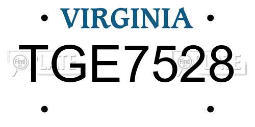TGE7528 Virginia License Plate