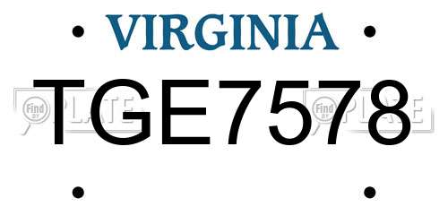TGE7578 Virginia License Plate