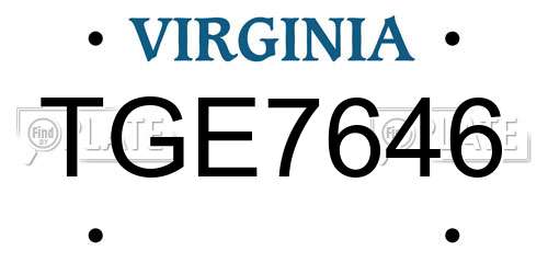 TGE7646 Virginia License Plate