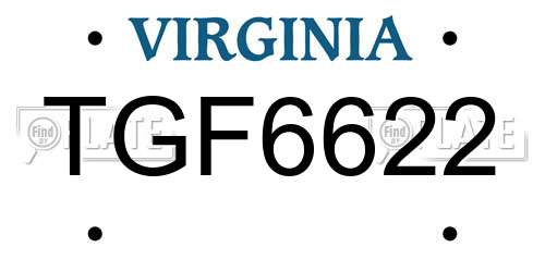 TGF6622 Virginia License Plate