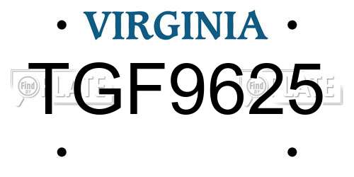 TGF9625 Virginia License Plate