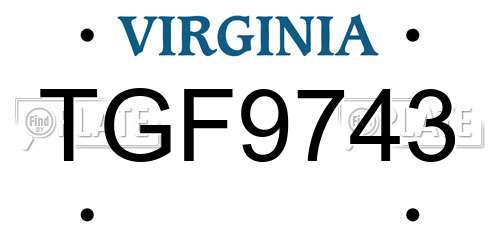TGF9743 Virginia License Plate