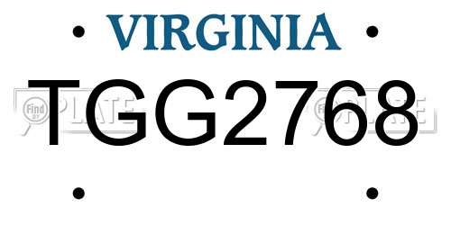 TGG2768 Virginia License Plate