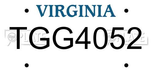 TGG4052 Virginia License Plate