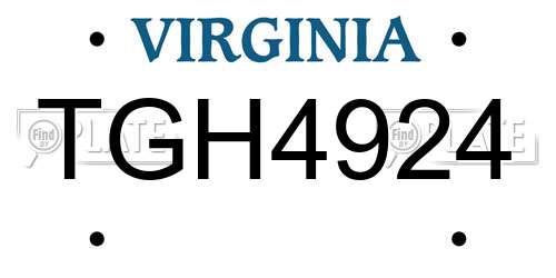 TGH4924 Virginia License Plate
