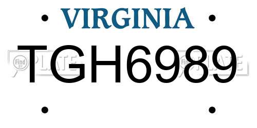 TGH6989 Virginia License Plate