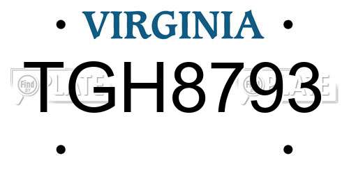TGH8793 Virginia License Plate
