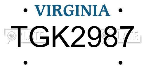 TGK2987 Virginia License Plate