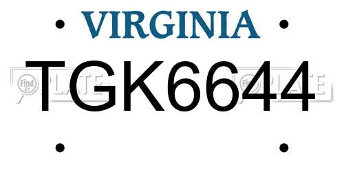 TGK6644 Virginia License Plate