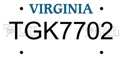 TGK7702 Virginia License Plate