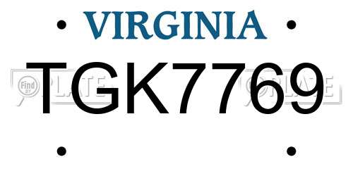 TGK7769 Virginia License Plate