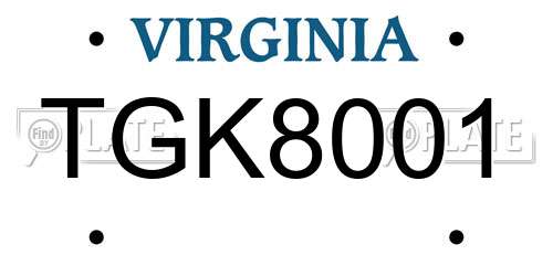 TGK8001 Virginia License Plate