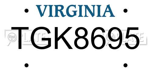 TGK8695 Virginia License Plate