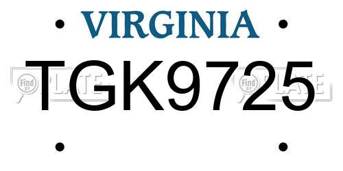 TGK9725 Virginia License Plate