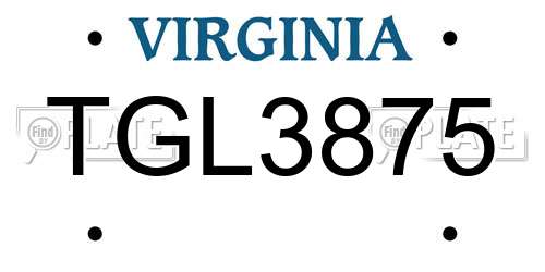 TGL3875 Virginia License Plate