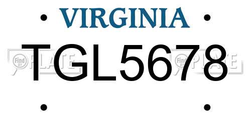 TGL5678 Virginia License Plate