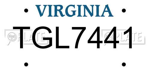 TGL7441 Virginia License Plate