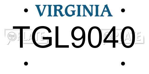 TGL9040 Virginia License Plate