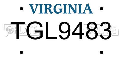 TGL9483 Virginia License Plate