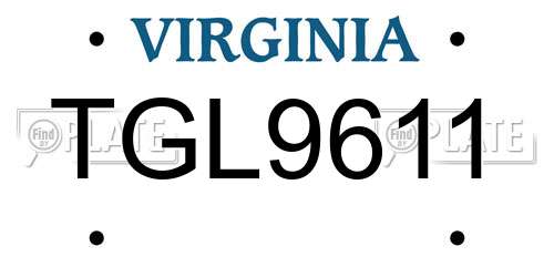 TGL9611 Virginia License Plate