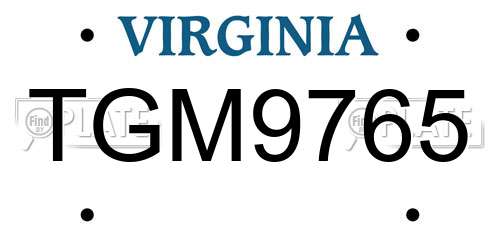 TGM9765 Virginia License Plate
