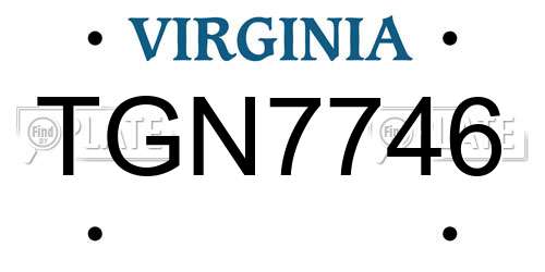 TGN7746 Virginia License Plate