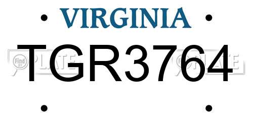 TGR3764 Virginia License Plate