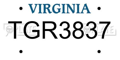 TGR3837 Virginia License Plate