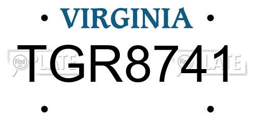 TGR8741 Virginia License Plate