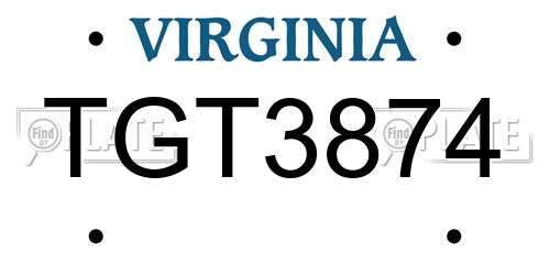 TGT3874 Virginia License Plate