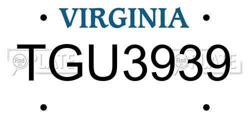 TGU3939 Virginia License Plate