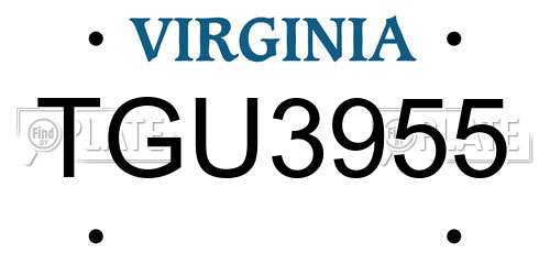 TGU3955 Virginia License Plate
