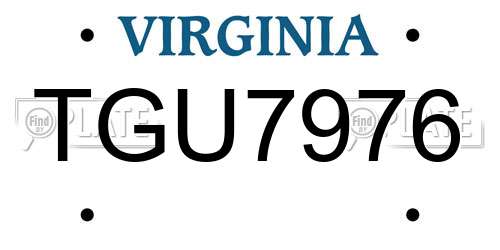 TGU7976 Virginia License Plate