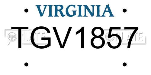 TGV1857 Virginia License Plate