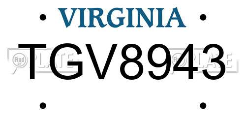 TGV8943 Virginia License Plate