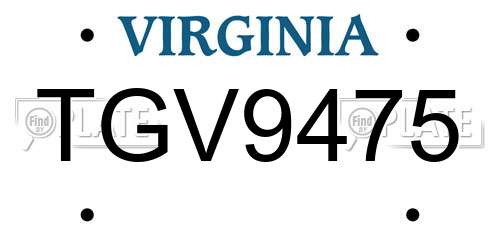 TGV9475 Virginia License Plate