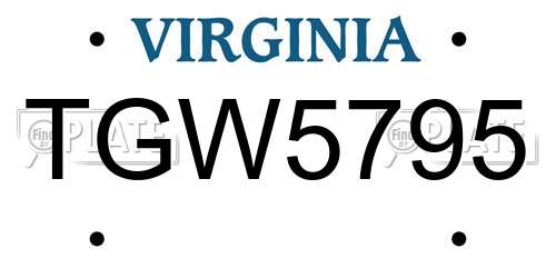 TGW5795 Virginia License Plate