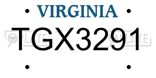 TGX3291 Virginia License Plate