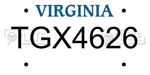 TGX4626 Virginia License Plate