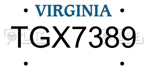 TGX7389 Virginia License Plate