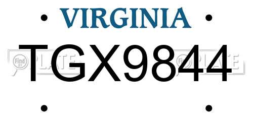 TGX9844 Virginia License Plate
