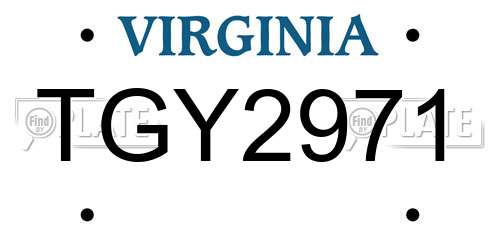 TGY2971 Virginia License Plate