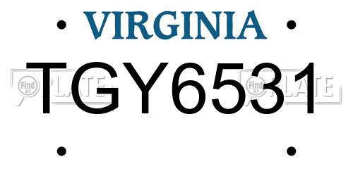 TGY6531 Virginia License Plate