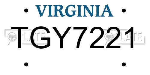 TGY7221 Virginia License Plate