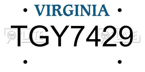TGY7429 Virginia License Plate